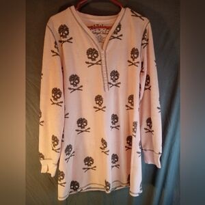 P.J. Salvage Pink Velour Skull Print Long Sleeve Shirt